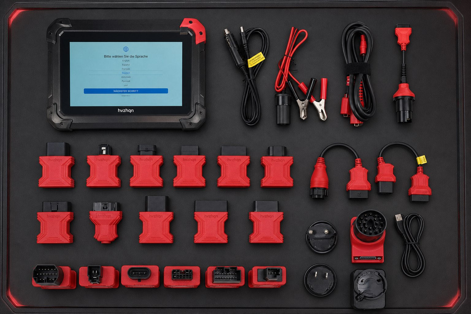HVZHQN Diagnosegerät mit umfangreichem Set roter Fahrzeugadapter