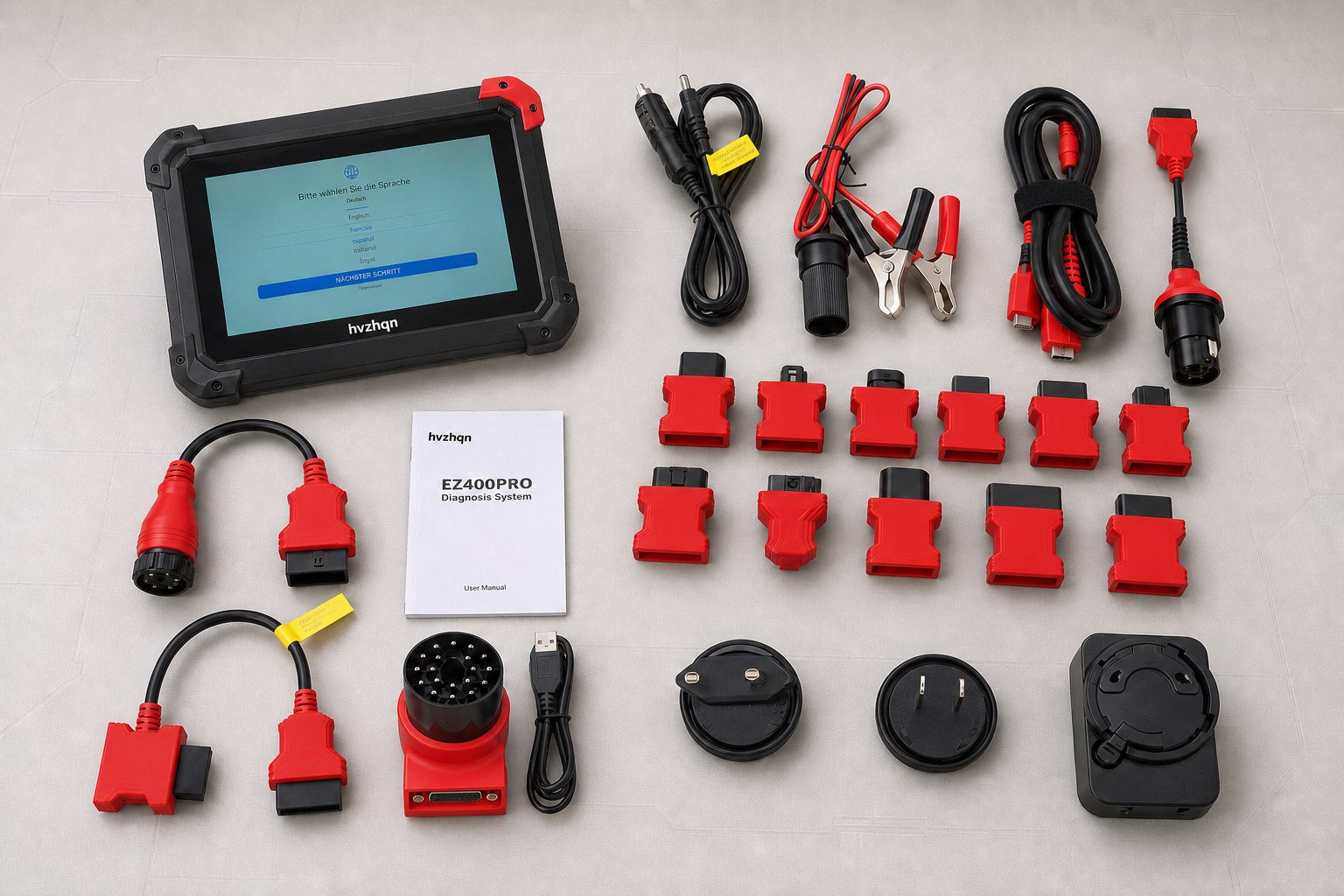 Kompletter Lieferumfang des HVZHQN EZ400 PRO Diagnose-Sets